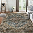 thumbnail image 6 of YUSAZENS 3'x5' Washable Area Rug, Vintage Boho Rug for Living Room, Bedroom, Dining Room, Low-Pile Non-Slip Stain-Resistant Carpet, Blue & Brown, 6 of 8