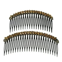 Unique Bargains 2 Pcs Rhinestone Side Hair Combs 20 Teeth 24 Wide Teeth Slide Combs Champagne 3.94"x1.77"(L*W)