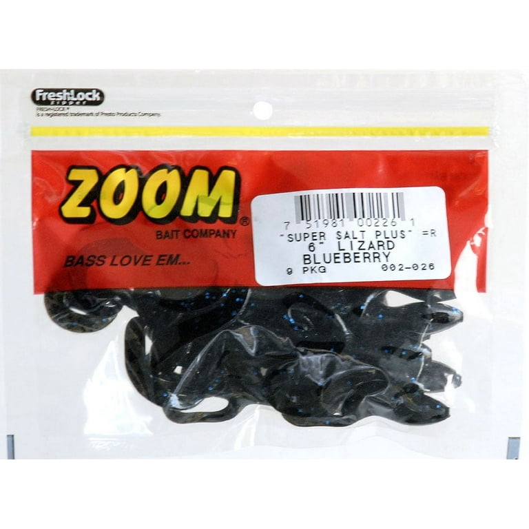 Zoom Lizard Fishing Bait, Blueberry, 6”, 9-pack, Soft Baits 