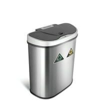Nine Stars Dual Compartment Automatic Trash Can, 18 Gallon Stainless Steel, Motion Sensor Hands-Free Soft-Close Lid Garbage Recycle Bin, Silver