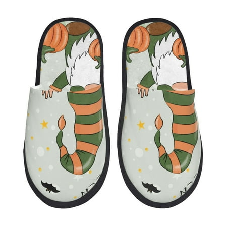 Balery Gnome Holding A Pumpkin Slient Indoor Furry Fleece Comfort House Shoes Soft Non-Slip Home Shoes Cotton slippers House Slippers-- Medium