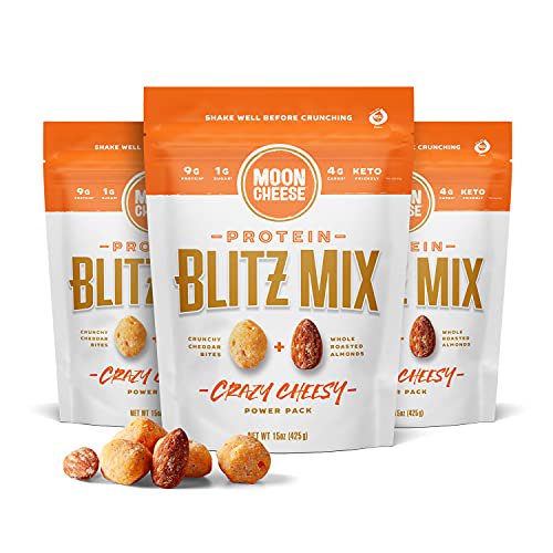Moon Cheese Blitz Mix Cheddar Almond Crazy Cheesy Snack, 4 Ounce 3Pack