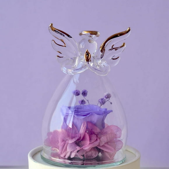 Flores Eternas Románticas en Estatuilla de ángel Regalos Rosa Preservada para Siempre Rosas para , Navidad, Decoración para hogar, Día de San Valen Púrpura Fernando Rosa Fresca Conservada