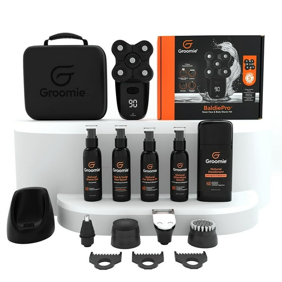 Groomie Mens Baldie Pro Grooming Bundle, Electric Head Shaver Type with Clipper Trimmer, 16 Pc