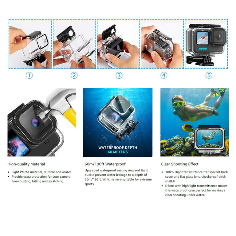 AICase 60M Waterproof Housing Case for GoPro Hero 11/Hero 10/Hero 9 Black  Waterproof Case Housing Case Underwater Cover 