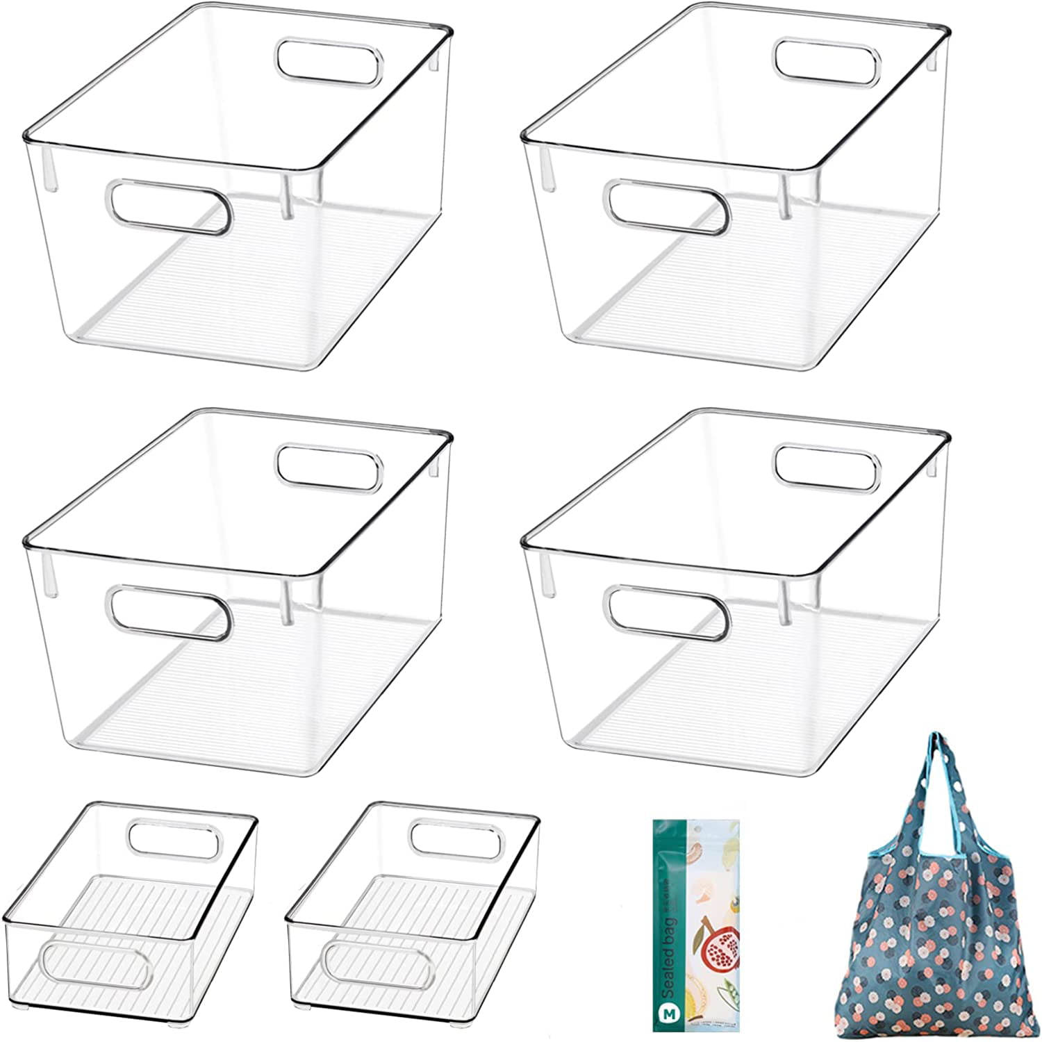6 Pack Clear Space Plastic Storage Bins For Kitchen Organization