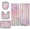 thumbnail image 2 of 4-Piece Bathroom Set with Waterproof Shower Curtain with Non-Slip Bath Mat, U-Shaped Mat & Toilet Lid Cover A Pink Anemone Flower, 2 of 8