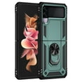 thumbnail image 2 of Compatible with Samsung Galaxy Z Flip 3 Case,with 360 Ring Holder Kickstand Card case,Armor Military Grade Protection Hybrid Silicone TPU PC Rugged Case,Magnetic with Car Mount Phone Cover,Darkgreen, 2 of 8