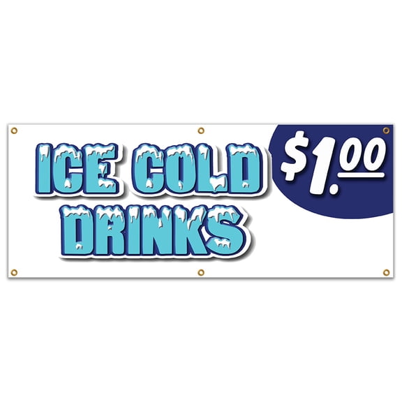 Ice Cold Drinks 1 Banner 24" X 72" Heavy Duty 13 Oz Vinyl Banners with Grommets Single Sided