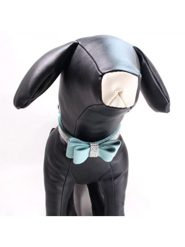 Rhinestones Dog Collar & Leads Suede Bowtie for Doggie Puppy Cat Pink Blue  Black