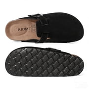 Litfun Womens Suede Clogs Leather Mules Cork Footbed Sandals Arch Support Potato Shoes with Adjustable Buckle