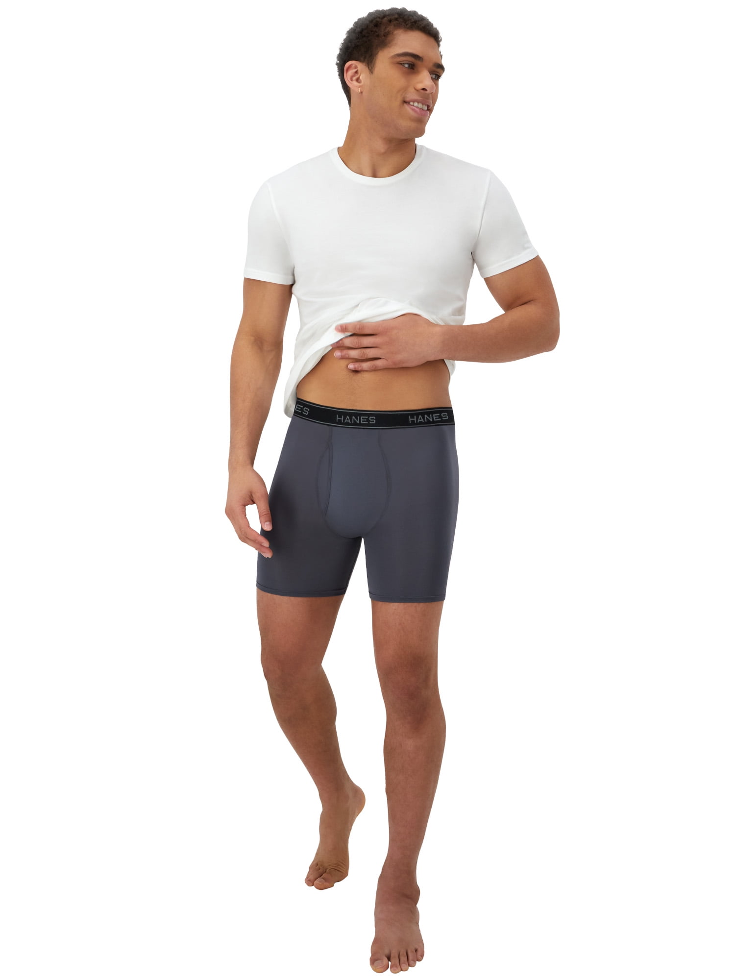 Hanes Men's Value Performance Stretch Boxer Brief Underwear, Black/Grey, 3-Pack