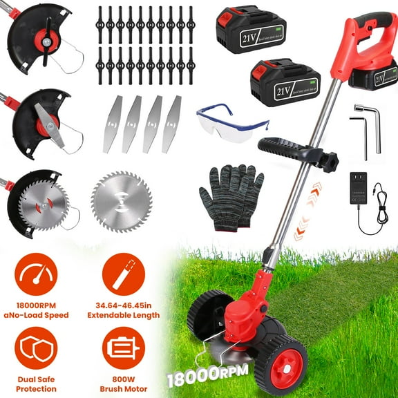 Cordless Electric Weed Grass Trimmer, Imountek 21V Weed Wacker Lawn Edger with 3 Types Blades