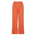 thumbnail image 4 of Wycnly Womens Flare Pants Flowy Pants for Women Vintage Cotton Linen Boho Ruffle Layer Long Pants Casual Solid Elastic Waist Plus SIze Ladies Girls Trousers Fall, 4 of 6