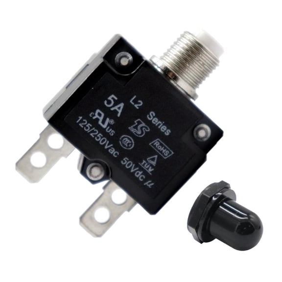 5Amp Manual Reset Overload Switch Switch 125/250V 50VDC Thermal Circuit Breaker With Blk Waterproof Cap