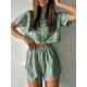 thumbnail image 5 of Conjunto de top corto y pantalones cortos lisos para mujer, atuendo holgado, traje informal, ropa de verano, conjunto de 2 piezas, 2024, 5 of 5