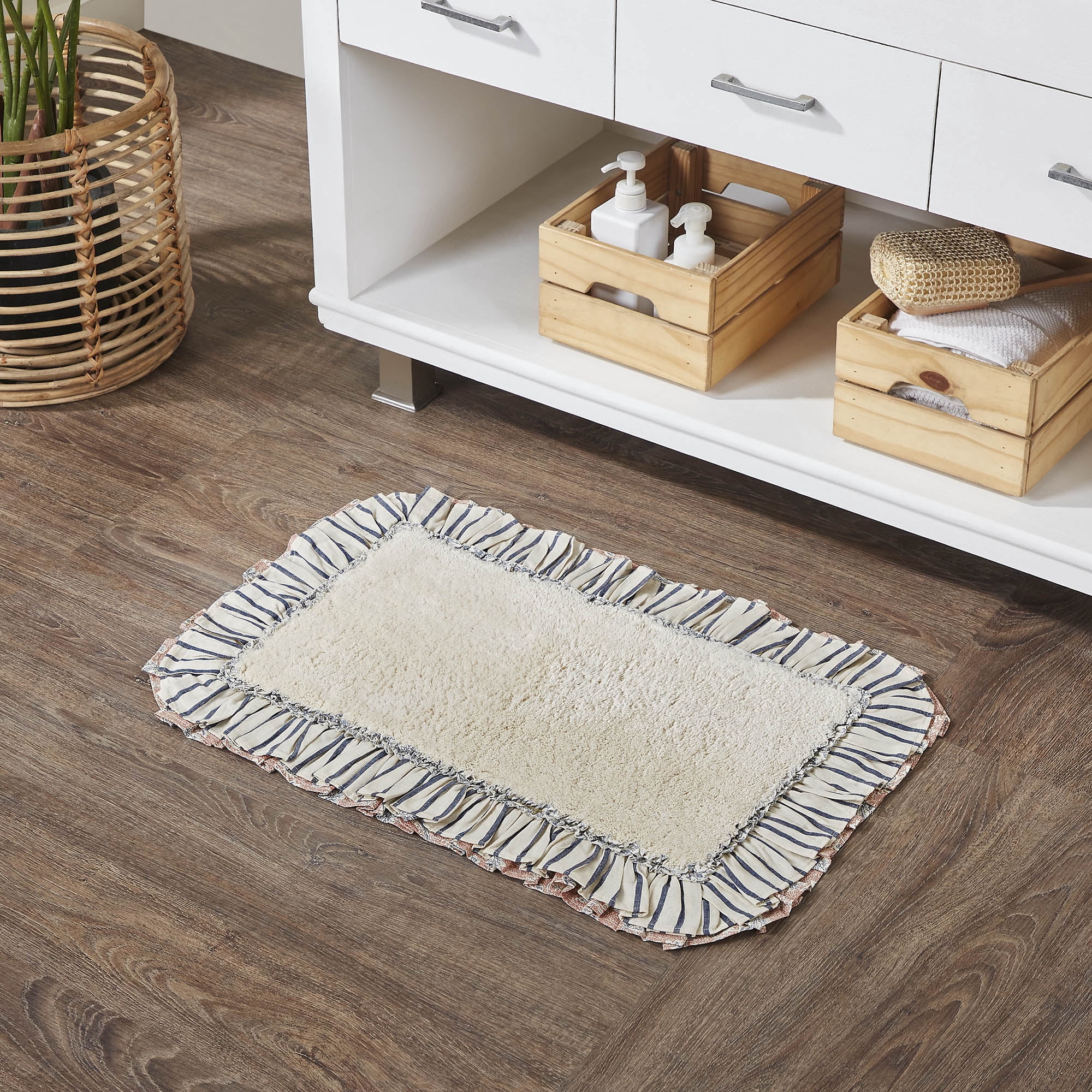 VHC Brands Farmhouse Decor Vorhang – Baumwolle, Schablonenmuster, Chambray Blau, 60 X 50 Zoll, Mit Stangen-Tasche