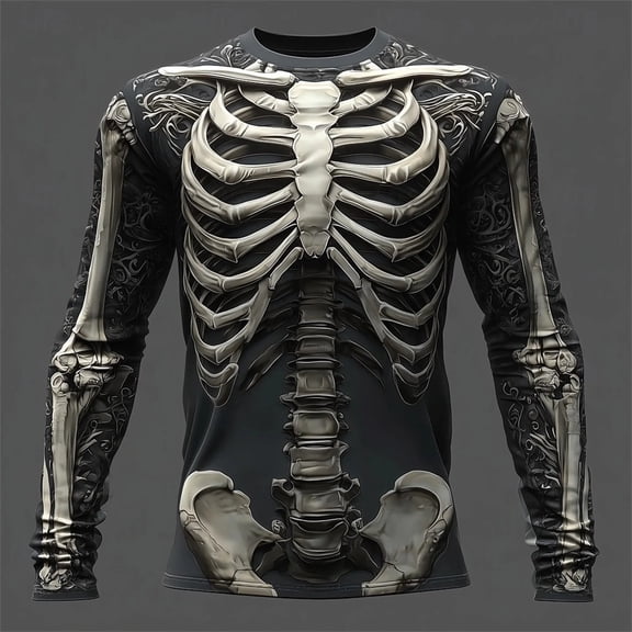Big and Tall Halloween Tshirt for Men Halloween Skeleton Print Long Sleeve T Shirt for Casual Men’s Tee with Graphic Halloween Theme Comfortable for Autumn Season Black S
