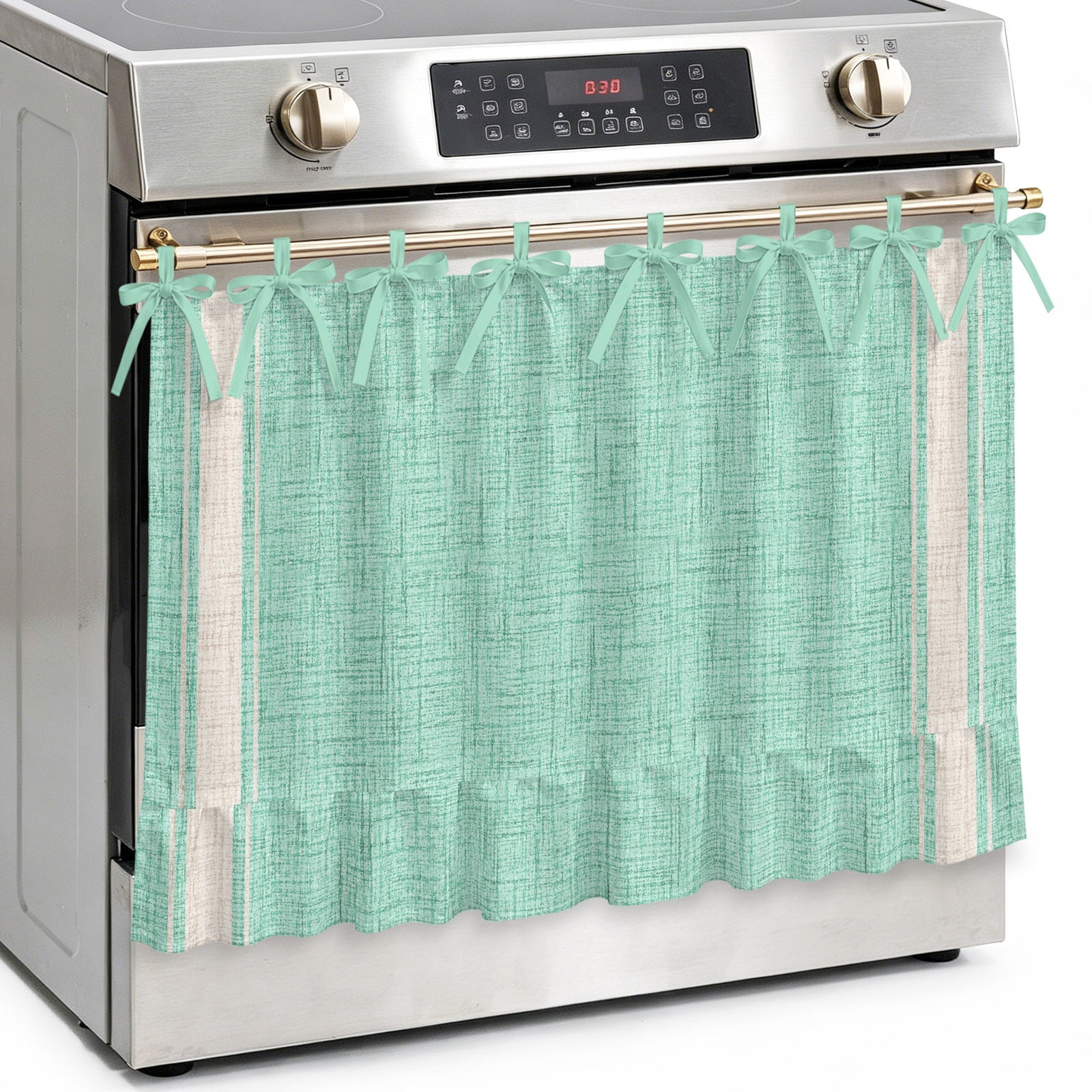 Mint Green Stripes Oven Skirt Curtain Kitchen Stove Skirt Cover with Tie Top Farmhouse Striped Modern Minimalist Decorative Cabinet Cover Dishwasher Curtain for Farmhouse Decor 32x24 Inch