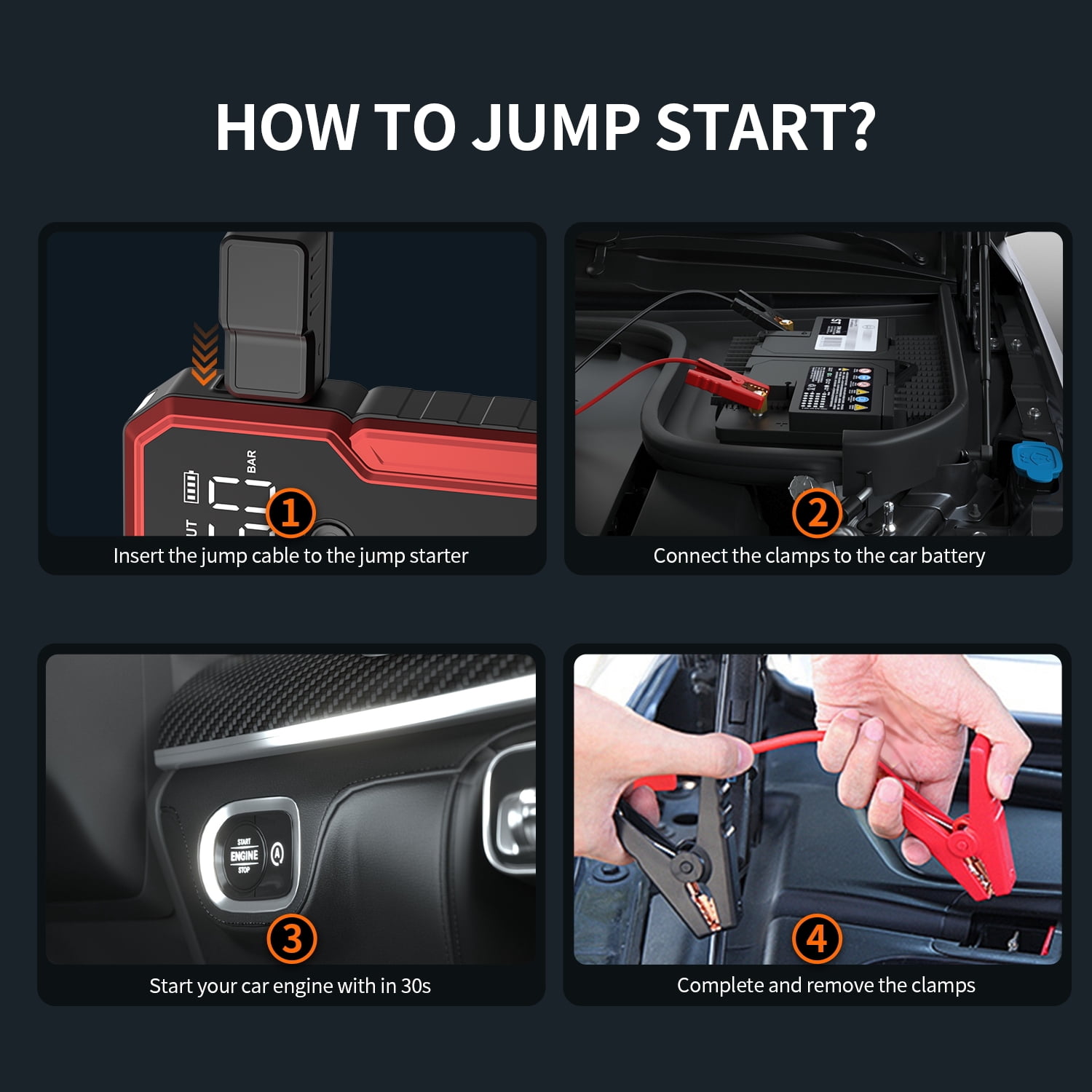 FEATOU Car Jump Starter,6500A Peak 12V Battery Jump Starter Pack for All Gas and up to 7.0L Diesel Engine,Portable Battery Booster Box with USB Quick Charge and Type C Supersafe