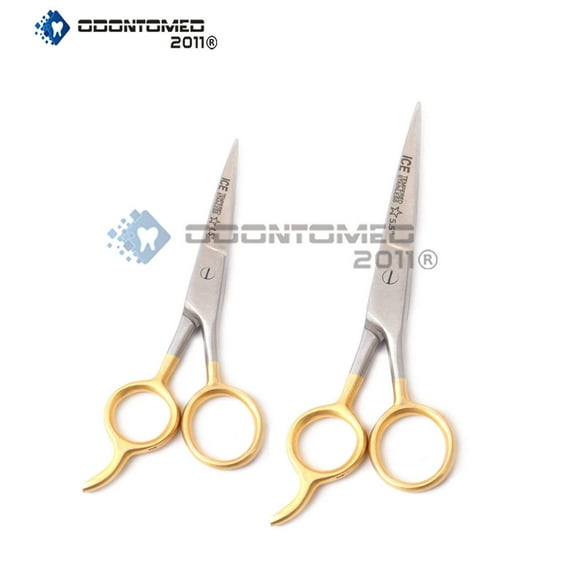 Odontomed2011® 2 Pcs Professional Barber Hair Dressing Scissors 4.5" 5.5" Hair Cutting Scissors/Barber Shears - Ice Tempered - Stainless Steel Gold Plated Odm