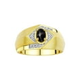 thumbnail image 1 of RYLOS Mens Rings 14K Yellow Gold Ring 6X4MM Oval Shape Gemstone & Diamond Ring Black Star Sapphire March Birthstone Rings For Man Gold Rings Size 9, 1 of 7