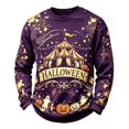 thumbnail image 2 of Mens Retro Autumn Carnival Halloween Candle Maple Leaf Graphic Cotton Blend Crewneck Sweatshirt Fall Festival Casual Long Sleeve Pullover Purple 4XL, 2 of 4
