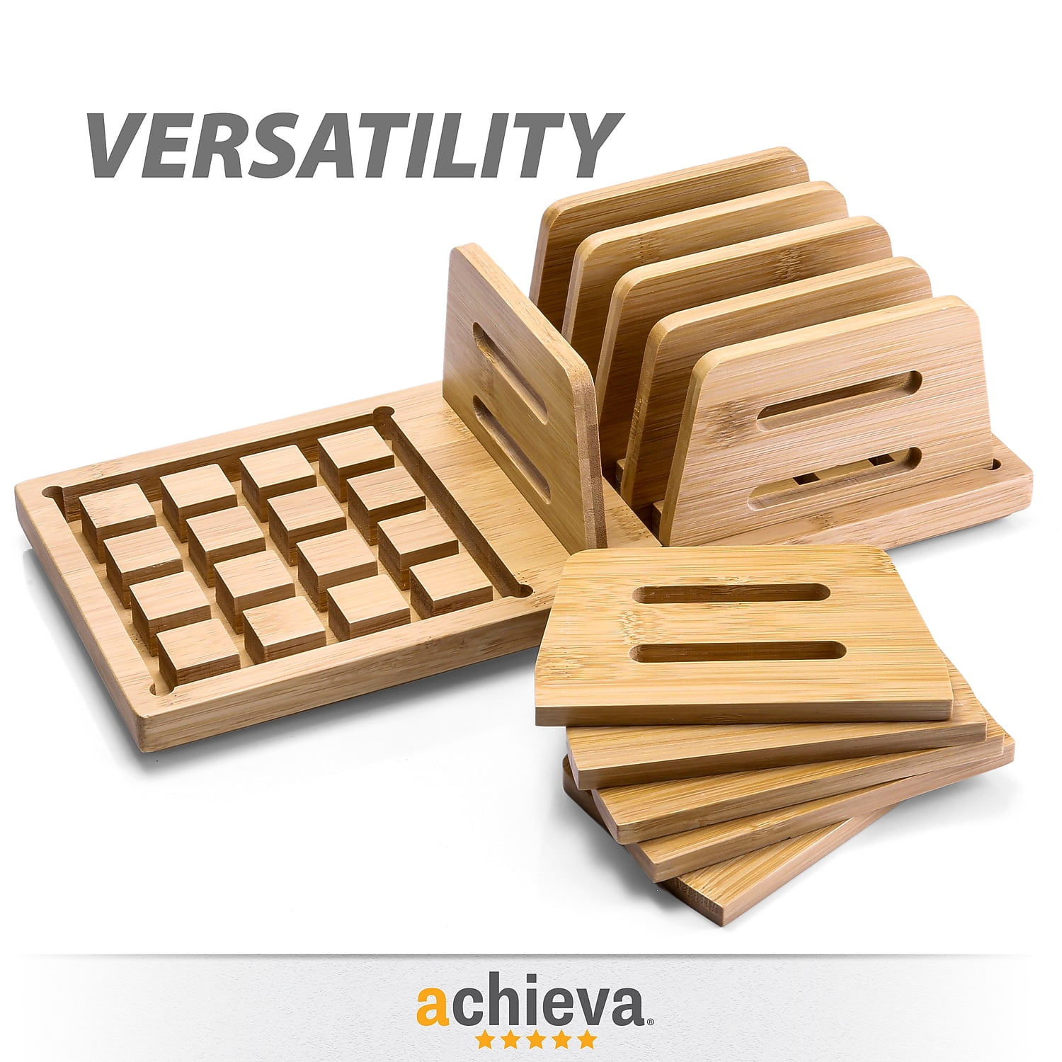 Officemate Bamboo Desk Accessories 9-Compartment Stackable Wood Desk Organizer  Natural Wood Grain