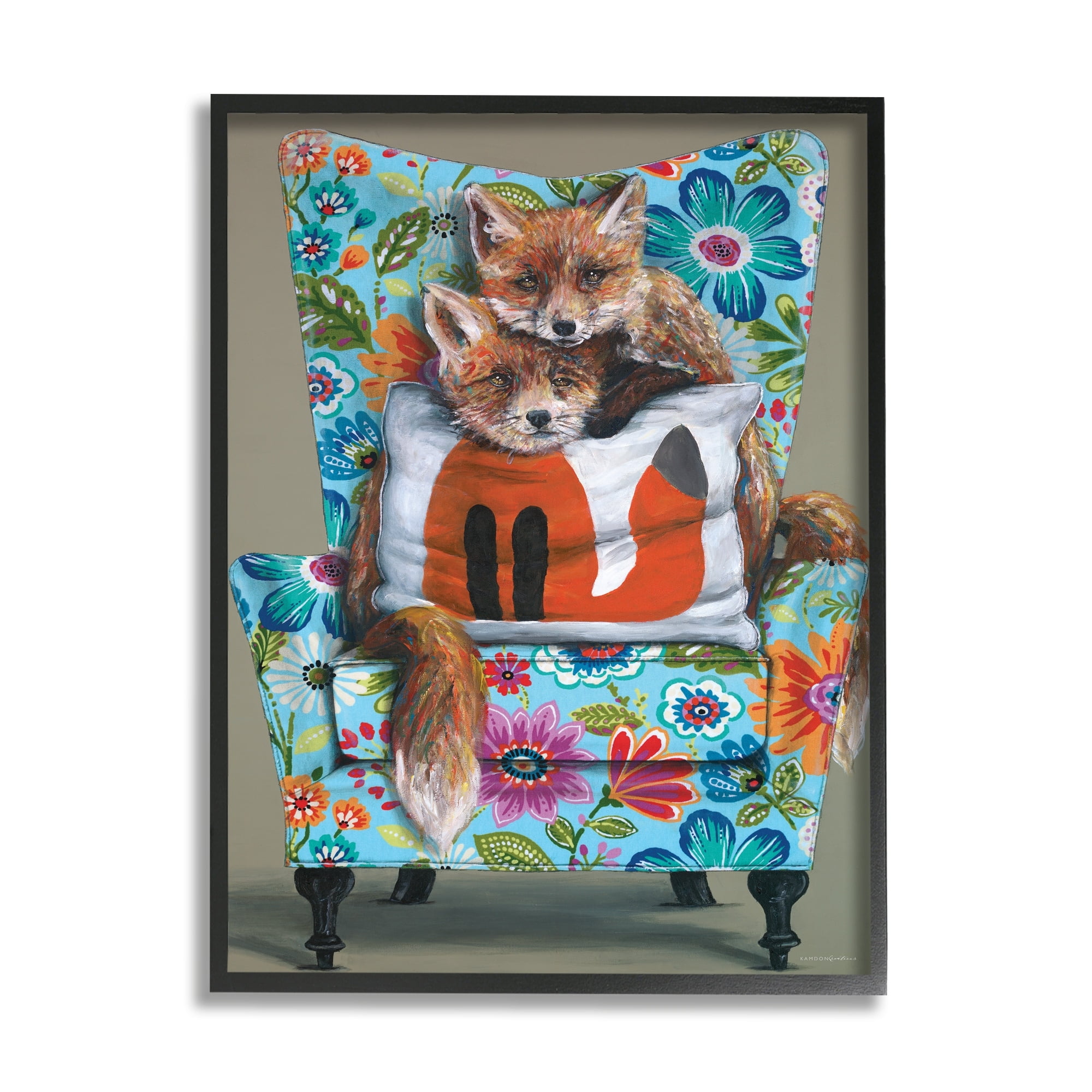 Stupell Industries Red Fox Pair Sitting Chair Spring Floral Pattern, 16 x 20, Design by Kamdon Kreations