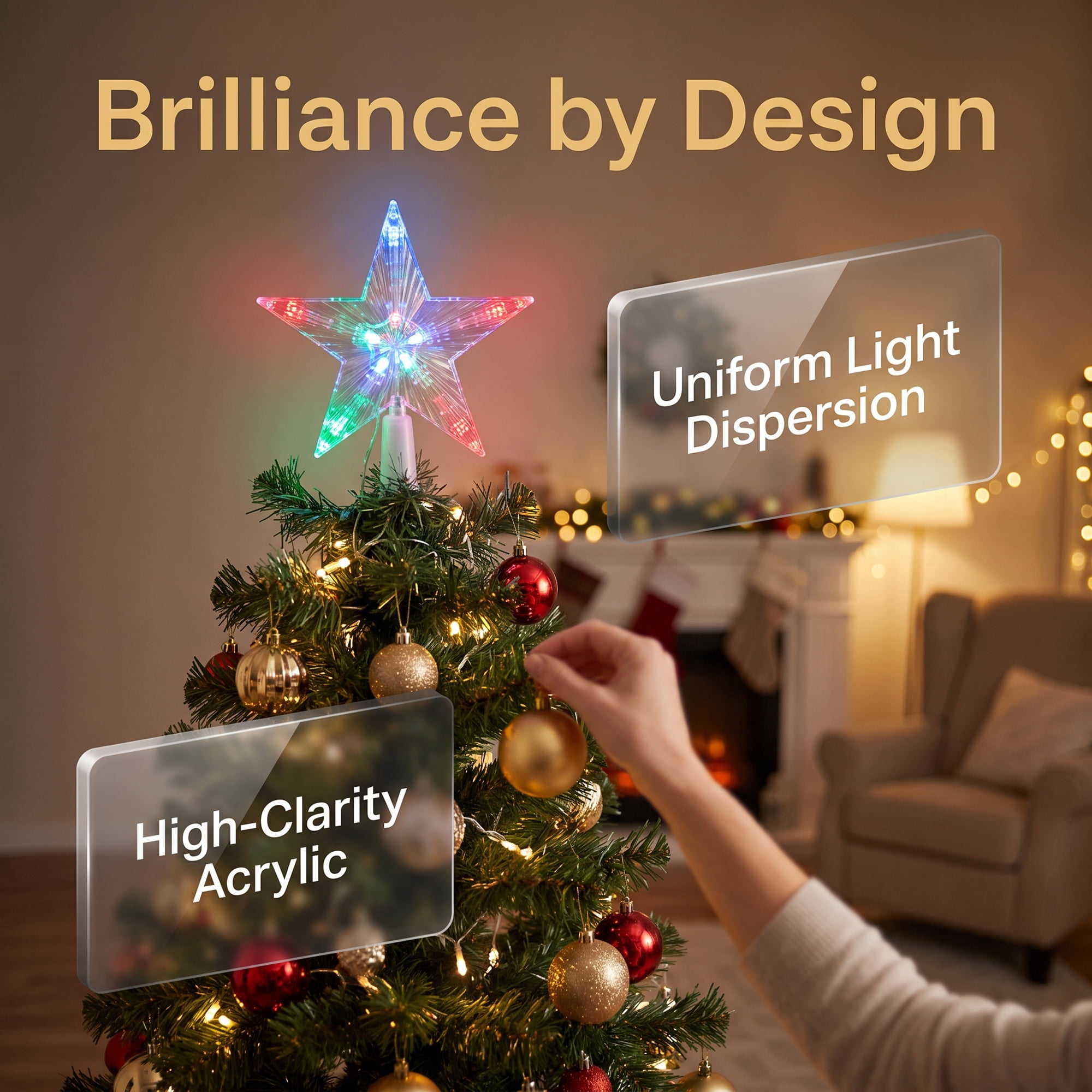 Unique Bargains Tree Finial Battery Operated Spring Mount Star Stripes Multicolor 5.9"