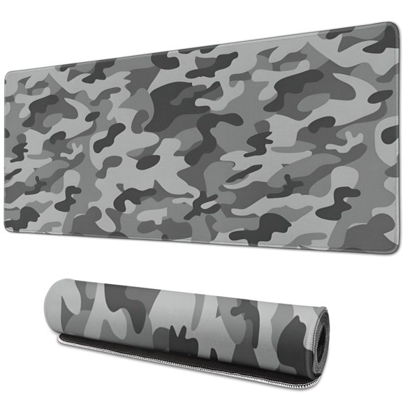 Tapis de Souris Camouflage Série Grise Imperméable Antidérapant pour Bureau Maison Jeu Base en Caoutchouc Tapis de Souris avec Bords Cousus 31.5x11.8 Pouces