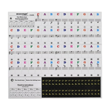 Piano Stickers for 37/49/54/61/88 Key Keyboards Music Note Stickers Transparent and Removable Full Set Piano Keyboard Stickers Multicolor