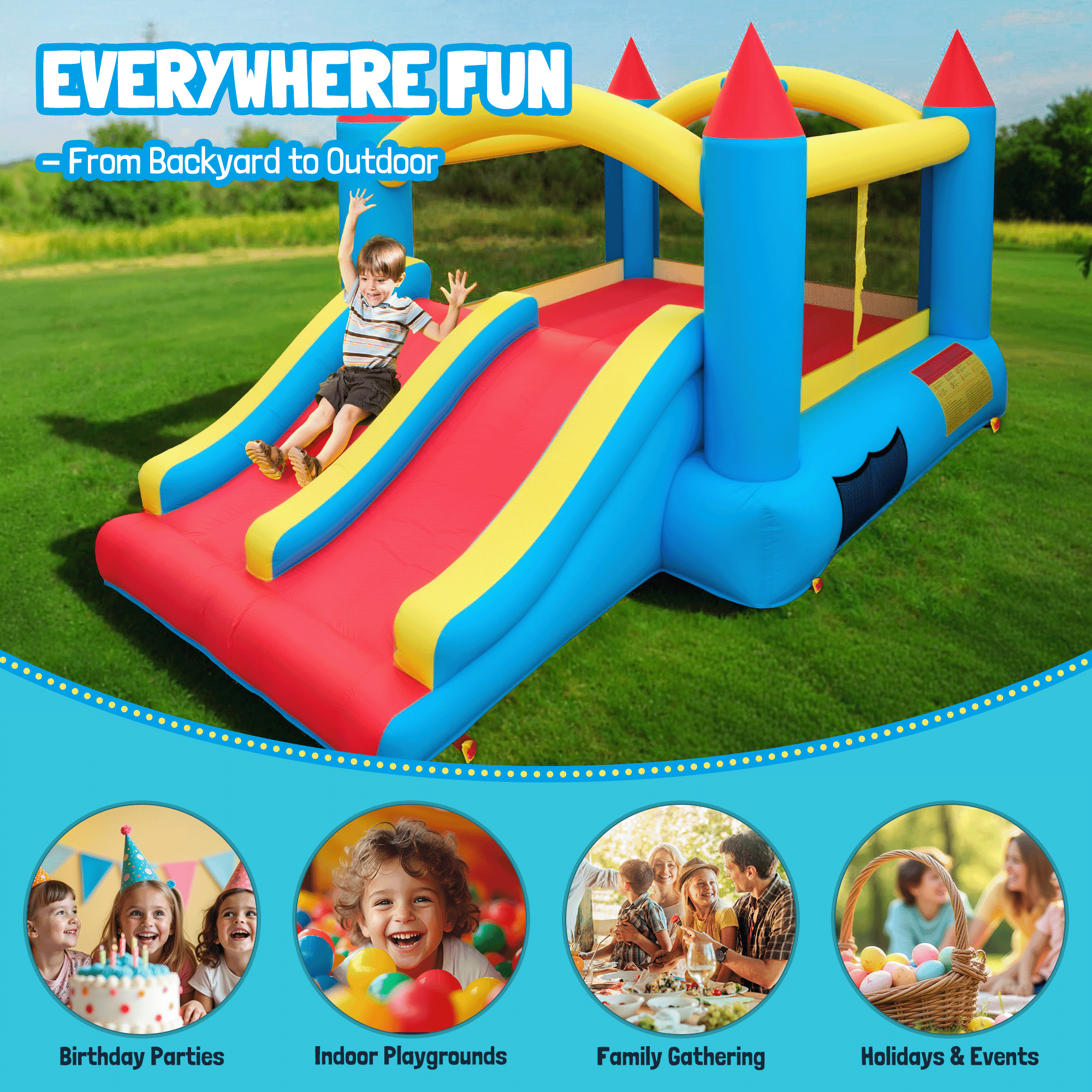 Entil Inflatable Bounce House with Dual Slides & Blower, 13.4x9x6FT, Outdoor/Indoor for Kids Gift, FCC & CPC Certified, Blue & Red
