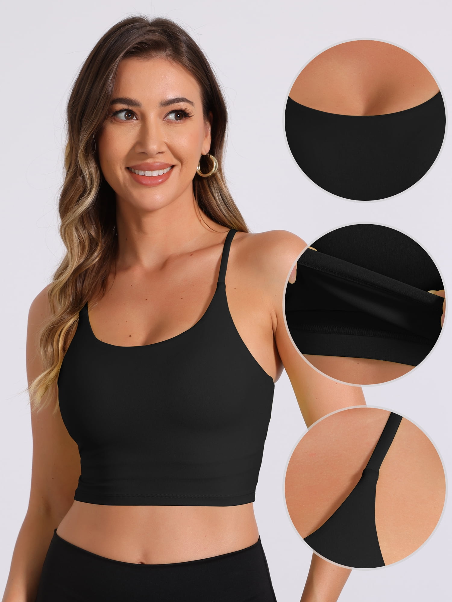 DARING DIVA Built-in Bra Padded Workout Basic Invisible Camisole M Black