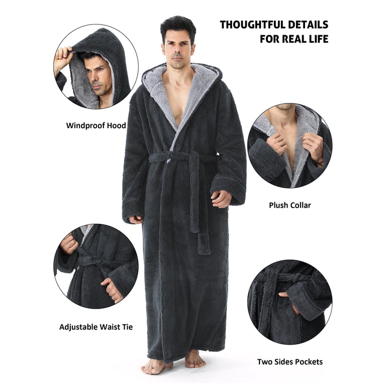 Amitofo Men's Hooded Fleece Bathrobe, Long photo 7