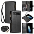 thumbnail image 1 of Wallet Case Compatible with Google Pixel 7 6.3 inch, Luxury ID Cash Credit Card Slots Zipper Holder Carrying Pouch Flip PU Leather Cover [Detachable Crossbody Strap & Wrist Strap], Black, 1 of 7