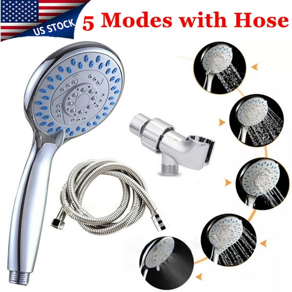 Ryhampaper High Pressure Handheld Shower Head, 5 Settings Water Spray Shower Head with 5FT Hose and Adjustable Mount Silver