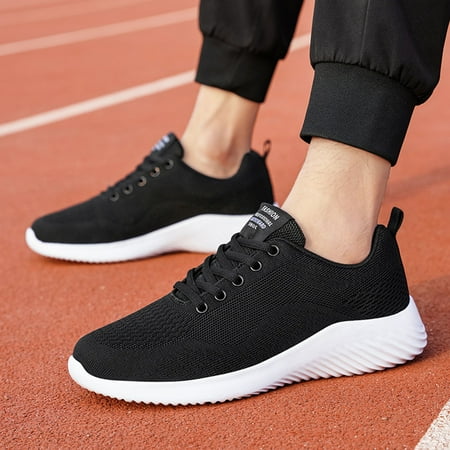 

Christmas Fashion Men Mesh Mountaineering Casual Sport Shoes Lace Up Solid Color Running Breathable Soft Bottom Sneakers