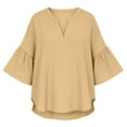 thumbnail image 6 of Jsaierl Women's 3/4 Sleeve Cotton Linen Tops Plus Size V Neck Shirts Ruffle Trim Boho Solid Petite Blouses Work Vacation Tunic Top S-2XL, 6 of 7