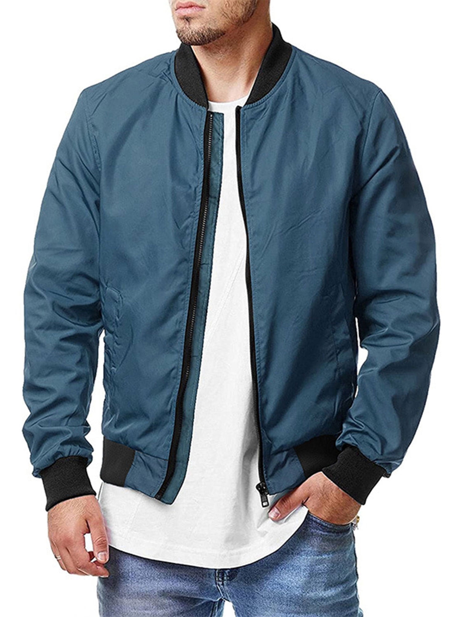 xiaxaixu Men's Bomber Flight Jacket Casual Patchwork Fall Winter Coats Zipper Closure Outwear
