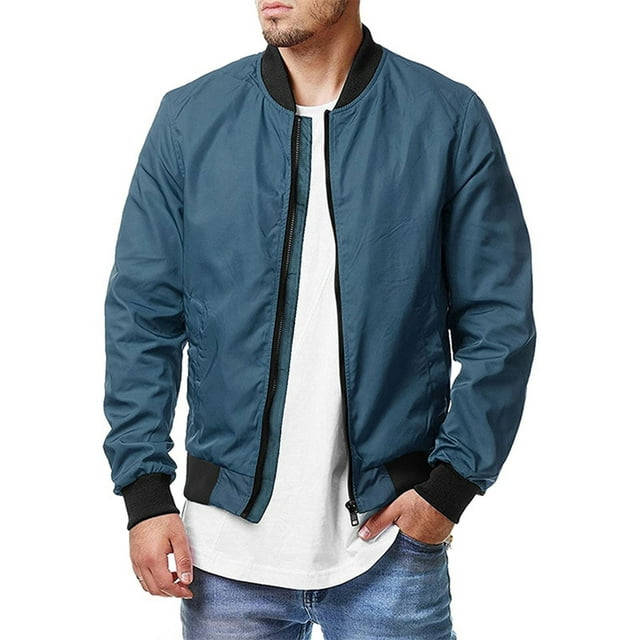 Kmbangi Men's Bomber Flight Jacket Casual Patchwork Fall Winter Coats Zipper Closure Outwear