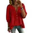thumbnail image 5 of Women's V Neck 3/4 Sleeve Tops Casual Summer T Shirts Loose Fit Button Vacation Blouses Tops by Yigetop Red 2XL, 5 of 8