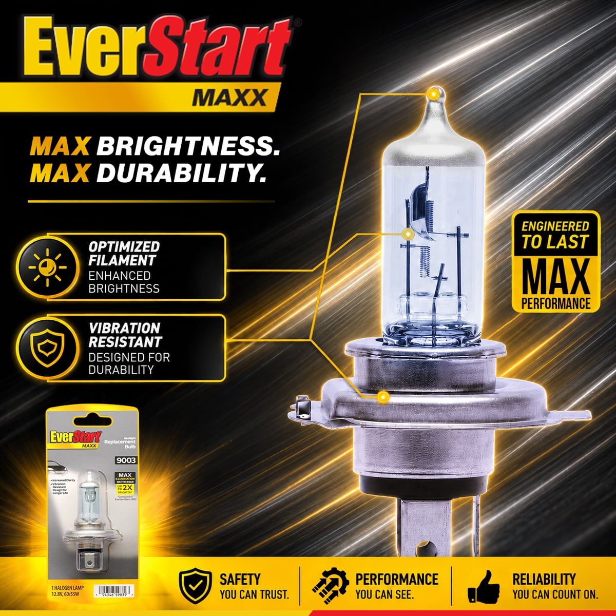 EverStart Maxx 9003 Halogen Headlight Bulb, 1 Pack, Compatible with Multiple Cars