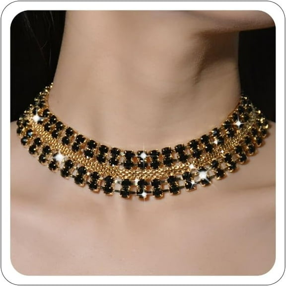 Gold Silver Black Choker Necklace for Women Gold Rhinestone Bowknot Bridesmaid Wedding Prom Gargantillas De Mujer Elegantes Tennis Net Disco Necklace Christmas Graduation Prom Jewelry Accessories