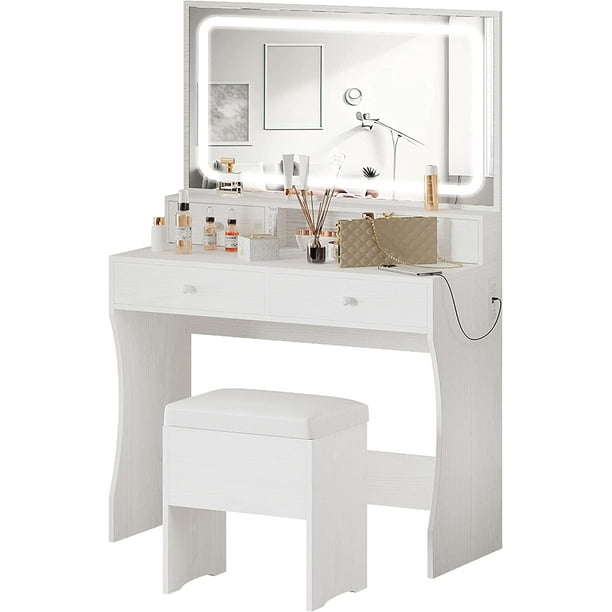 IRONCK Vanity Makeup Table Desk Set with LED Light Mirror & Power