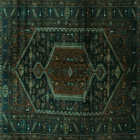 Ahgly Company Indoor Square Persian Turquoise Blue Traditional Area Rugs, 8' Square