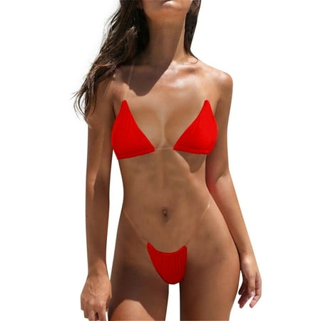 Blphud Ladies Swimwear Bikini Top Ultra Light Backless Comfortable Bikini Transparent Belt Women s Swimwear Underwear Bikini Swimsuit for Women Red One Size