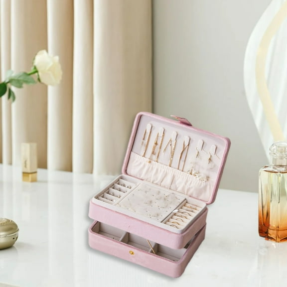 Miogawg Jewelry Box, Double Layers Travel Jewelry Case For Ring, Pendant, Earring, Necklace, Bracelet Organizer Storage Holder Boxes, For Women Girls Gift