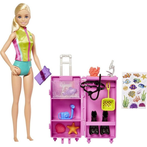​Barbie Dolls & Accessories, Marine Biologist Doll (Blonde) & Mobile Lab Playset with 10+ Pieces, Case Opens for Storage & Travel, Ages 3+