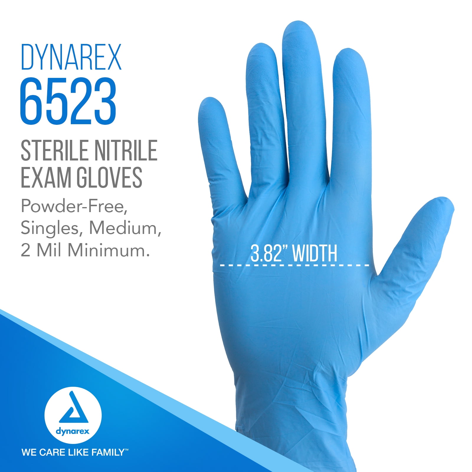 Dynarex Sterile Disposable Nitrile Exam Gloves, Powder-Free, Sterilely Individually Packaged, Textured Palms, Blue, Medium, 1 Case - 8 Boxes of 100